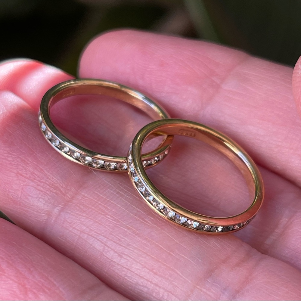 Pair of diamanté set gold tone eternity bands - Picture 6 of 7
